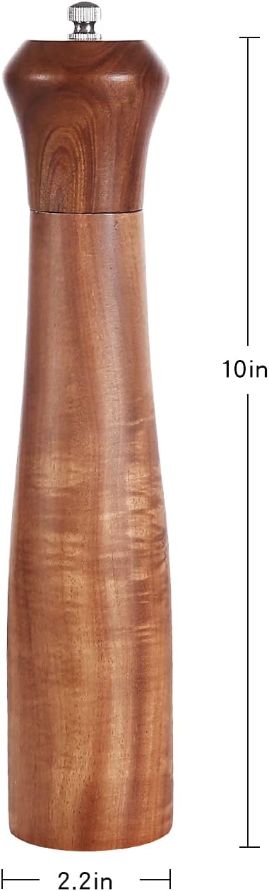 KKC HOME ACCENTS Wooden Salt and Pepper Shakers,Wooden Salt and Pepper Grinder Mill Set Refillable,Acacia Wood, 10 Inch