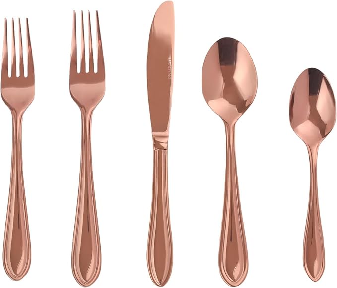Rose Gold Silverware Set,20-Piece Stainless Steel Flatware for 4, Heavy-Duty 18/0 Stainless Steel Utensils,Mirror Polished Dishwasher Safe for Home & Kitchen Dining