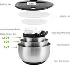 Mixing Bowls with Lids Set,Pack of 3 Stainless Steel Nesting Bowls with Grater Airtight Lids Non-Slip Bottoms for Slicing,Shredding,Grating,Mixing,Cooking,Baking(Black)