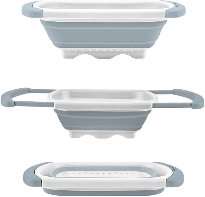 Qimh Collapsible Colander | Over The Sink Silicone Kitchen Strainers and Colanders with Extendable Handles | Veggies, Fruit and Pasta Foldable Strainer for Kitchen, 6-Quart, BPA Free