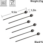 6 PCS 9.5-Inch Long Handle Ice Tea Spoons, Espresso Spoon, Coffee Spoon Set, 18/8 Stainless Steel Spoons for Cocktail Stirring, Mixing, Tea, Soup, Cappuccino, Sweejar(Black)