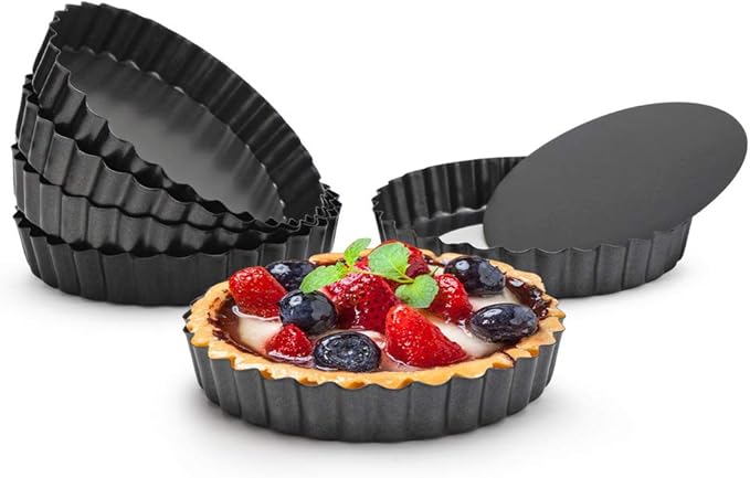 Beasea 4 Inch Mini Quiche Pan Set of 6, Non-Stick Tart Pan with Removable Bottom Round Mini Pie Pans for Oven Baking, Quiche Cheese Cakes