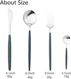 JASHII Flatware Serving Set 24 Piece, Stainless Steel Silverware Set, Green Silver Cutlery Set, Modern Elegant Tableware Set for Party, Christmas, Dinner (Green Silver)