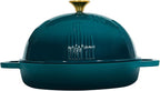 Cast Iron Bread Oven With Cloche Lid for Baking - Darkcyan Enameled Dutch Oven With Dome Lid for Sourdough - 2.6 qt
