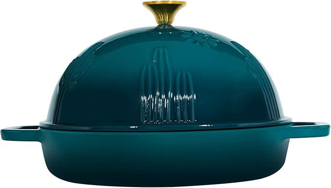 Cast Iron Bread Oven With Cloche Lid for Baking - Darkcyan Enameled Dutch Oven With Dome Lid for Sourdough - 2.6 qt