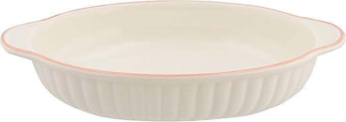 Banko Ware 12477 Oven-safe, Color Line, Oval Au Gratin Dish, Pink Line, Tableware, Pottery, Microwavable, Made in Japan