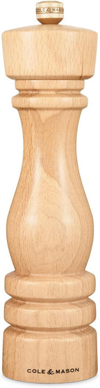 Cole & Mason London Refillable Spice Mill - Kitchen & Home Accessory - Table Salt Grinder - Salt Mill with Ceramic Mechanism - 8", Natural Beech