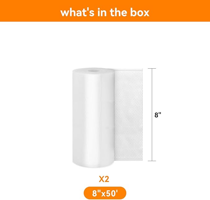 Wevac Vacuum Sealer Bags 8x50 Rolls 2 pack for Food Saver, Seal a Meal, Weston. Commercial Grade, BPA Free, Heavy Duty, Great for vac storage, Meal Prep or Sous Vide