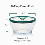Anyday 8-Cup Glass Food Storage with Glass Lid, Round Deep Dish | Plastic-Free Meal Prep & Microwave Cookware | Stackable Airtight Storage Container with Vented Lid for Microwave-Safe Reheating