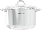 SUNHOUSE 15.5 -Quart Stainless Steel Stockpot – Heavy-Duty Induction Pot with Lid and Riveted Handles – Ideal for Soup, Seafood, Stock, Canning, and Catering for Large Groups and Events