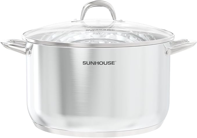 SUNHOUSE 15.5 -Quart Stainless Steel Stockpot – Heavy-Duty Induction Pot with Lid and Riveted Handles – Ideal for Soup, Seafood, Stock, Canning, and Catering for Large Groups and Events