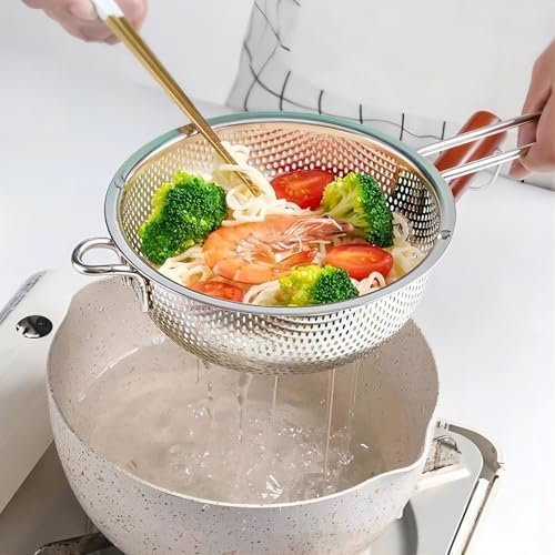 GREATLINK Fine Mesh Strainer and Colander for Kitchen with Handle, Stainless Steel Pasta Strainer/Kitchen Funnel/Collander/Sifter for Strain/Wash Vegetables, Fruits, Spaghetti, Rice (10＂)