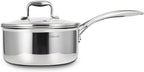 DELUXE Hybrid Ceramic Nonstick 3-Quart Saucepan with Tempered Glass Lid, Stainless Steel Pot with Stay-Cool Handle, Dishwasher Oven Safe, Induction Ready, PFOA Free Compatible with All Cooktops