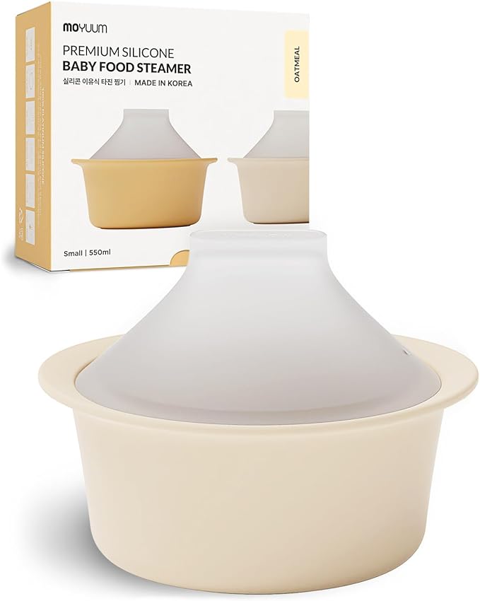 Moyuum Silicone Microwave Steamer | Made in Korea, Baby Food Maker Bowl with Lid, Egg and Vegetable Steam Cooker, Japanese Donabe Inspired Cooking Pot, Dishwasher Safe (Small, Oatmeal)