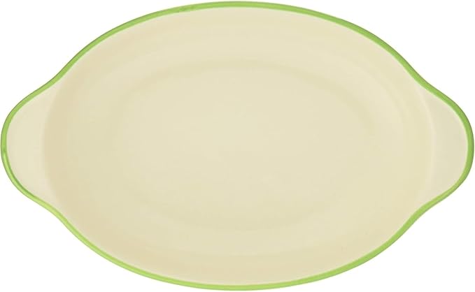 Banko Ware 12476 Oven-safe, Color Line, Oval Au Gratin Plate, Green Line, Tableware, Pottery, Microwavable, Made in Japan