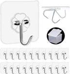 Adhesive Hooks, 20 Packs, 33lbs/15kg Premium Heavy Duty Wall Ceiling Hooks for Hanging, Damage Free, Clear Sticky Hanger for Kitchen, Bathroom Shower Outdoor Use.