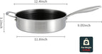 DELARLO Tri-Ply Stainless Steel 5.5QT Saute Pan With Lid, Nonstick 12.3 Inch Deep Frying Pan, Induction Large Skillet, Cooker Pan for Chefs, 12inch Chef's Pan Dishwasher & Oven Safe 650℉