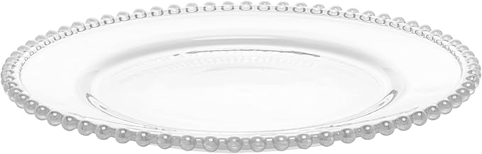 WOLFF - Set of 4 Pearl Beaded Crystal Dinner Plates - Clear Glass Plates, Dinner Accessories, Crystal Kitchen Utensils Set - Luxury Glasswear, Dish Set - Clear, 11 inches