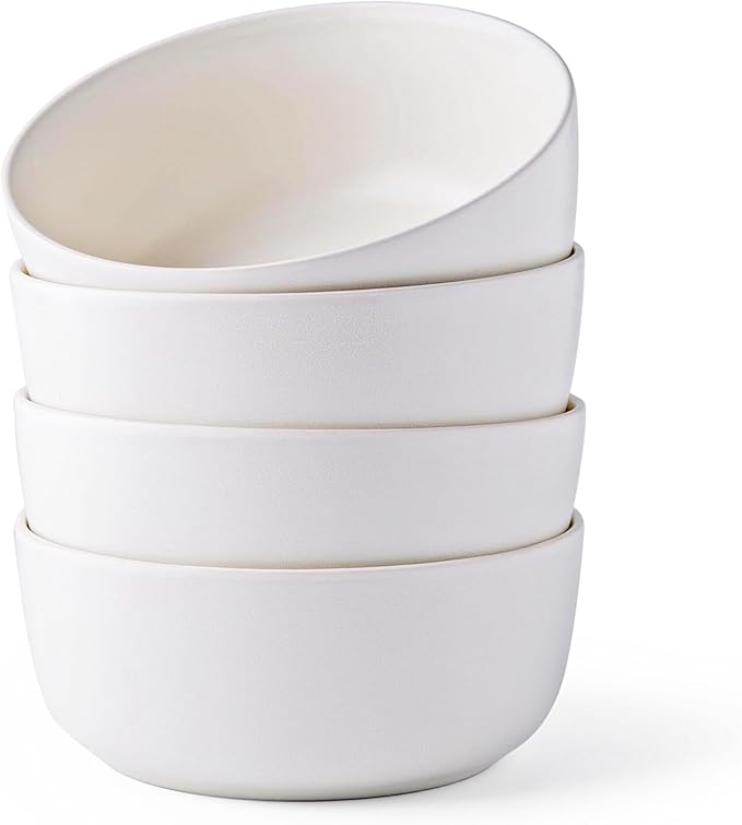 AmorArc Stoneware Cereal Bowls Set of 4, 26oz Soup Bowls Set for Cereal Soup Snacks, Modern Kitchen bowls for Meal, Dishwasher &Microwave Safe,Matte White