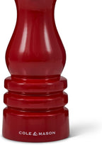 Cole & Mason London Refillable Spice Mill - Kitchen & Home Accessory - Table Black Pepper Grinder - Pepper Mill with Carbon Steel Mechanism - 7", Red Gloss