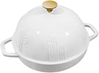 Bread Oven Cast Iron Bread Dutch Oven with Cloche Lid for Bread Baking White Enameled Cast Iron Bread Oven with Dome Lid for Sourdough, 9.8 Inches