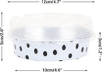Beasea Mini Tart Pans with Lids 20 Pack, 4” 8oz Disposable Aluminum Baking Foil Tins Round Small White Black Dot Container for Individual Cupcake Dessert Muffin Ramekin Cheesecake Quiche Oven Dishes