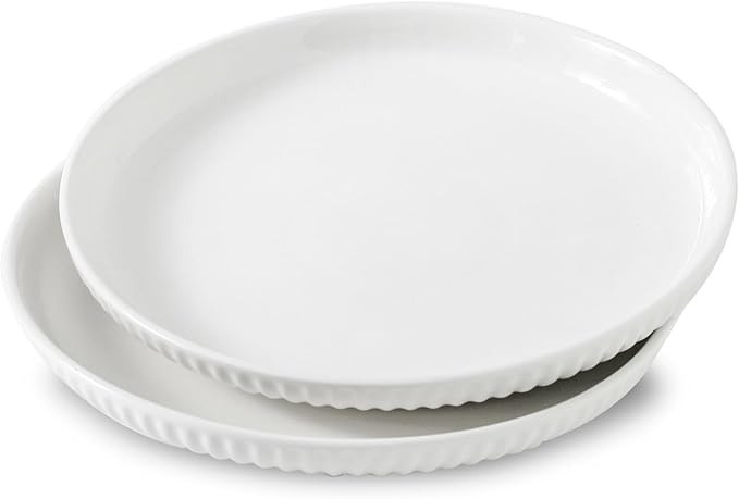 Ceramic Dinner Plates Set of 2,10 Inch,Microwave,Dishwasher and Oven Safe,Porcelain Dessert Plates for Pasta,Appetizer,Salad and Steak,Dishes Set for Kitchen,Scratch Resistant,Striped White
