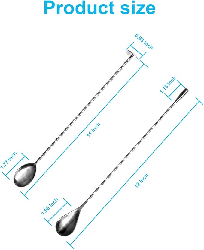 Generic 2 Packs 12 Inches Stainless Steel Bartender Mixing Spoon Cocktail Stirrers, Long Attractive Spiral Bar for Shakers, Carafes, Tall Cups & Pitchers Home Bar, 01, Silver, 2.95x11.34x0.01 inch