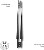 Schmidt Brothers - BBQ Carbon 6, 4-Piece Grilling Accessory Set, Full-Forged Stainless Steel Grilling Utensils Including Spatula, Fork, Basting Brush, and Tongs with All Wood Handles