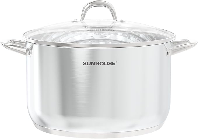 SUNHOUSE 15.5 Quart Stainless Steel Stockpot – Heavy-Duty Induction Pot with Lid and Riveted Handles – Ideal for Soup, Seafood, Stock, Canning, and Catering for Large Groups and Events