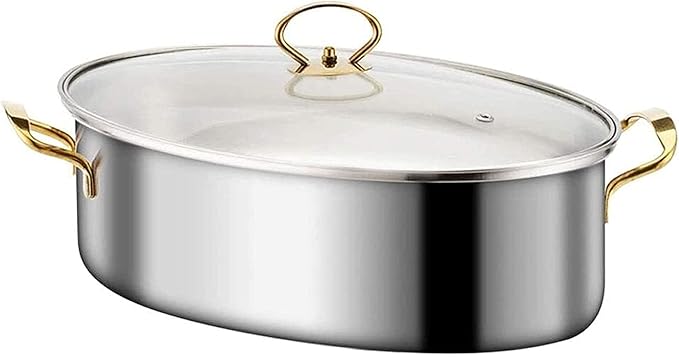 Stainless Steel Fish Steamer, Poacher Steamer Pot Pan Elliptical Shape, Stockpot for Steaming Fish, Boiling Soup, Special for Induction Cooker