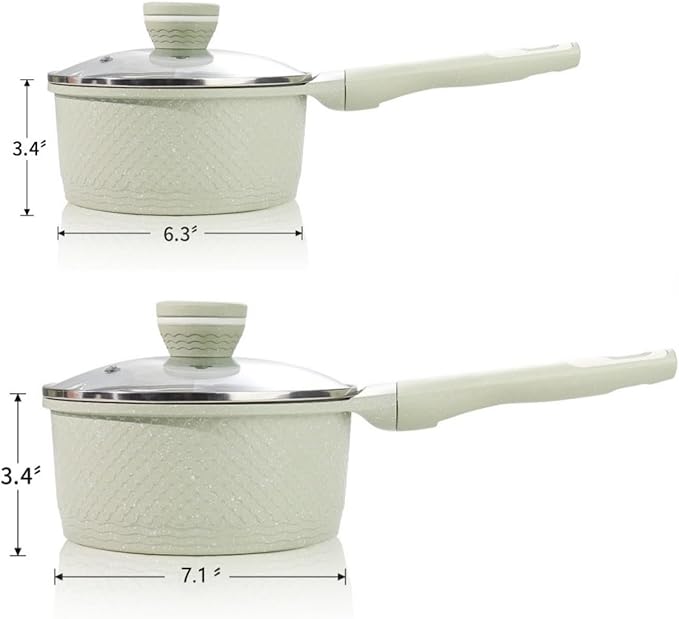 1.5QT+2.0QT Non Stick Sauce Pan Set with Glass Lids, Granite Coating PFOA/PFAS Free & Dishwasher Safe, Induction Compatible for All Cooktops, Multipurpose Cooking Pot for Soup, Pasta, Vegetables
