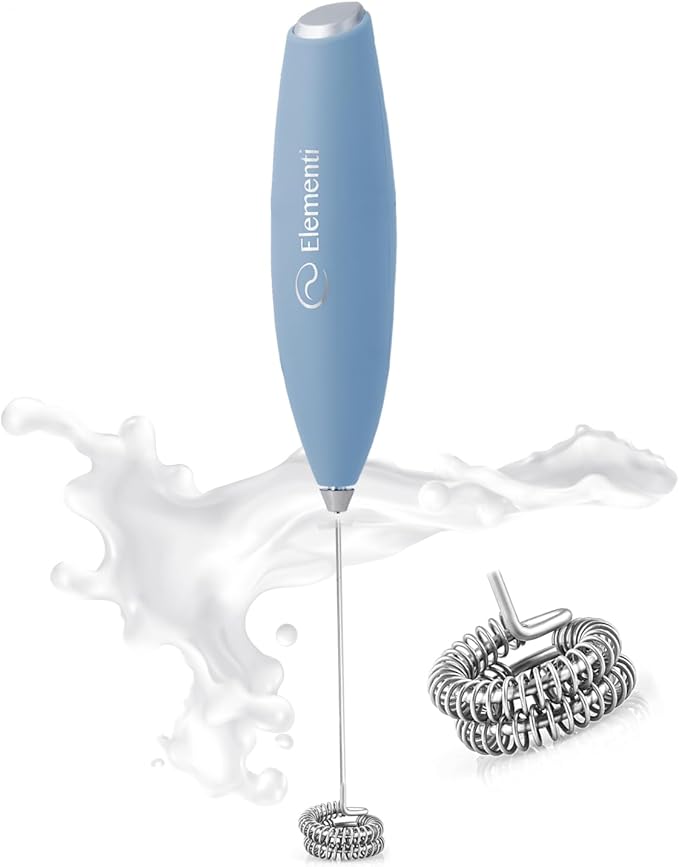 Elementi Frother Wand - Easy to Use Milk Frother & Handheld Electric Stirrer for Powder Drinks, Durable and Powerful Coffee & Protein Powder Mixer Wand (Pastel Blue)