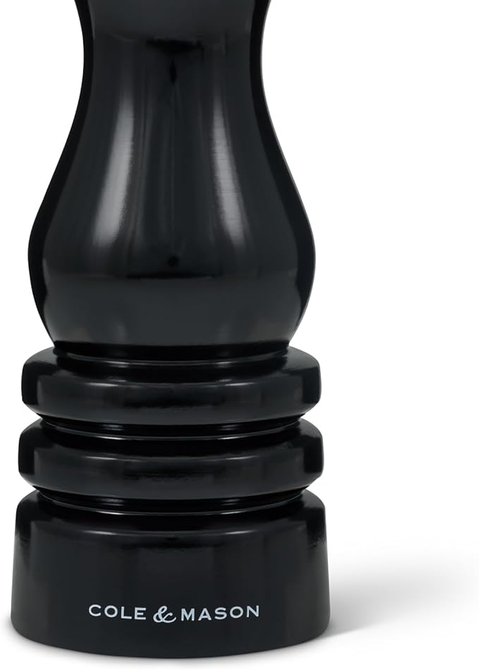 Cole & Mason London Refillable Spice Mill - Kitchen & Home Accessory - Table Black Pepper Grinder - Pepper Mill with Carbon Steel Mechanism - 7", Black Gloss