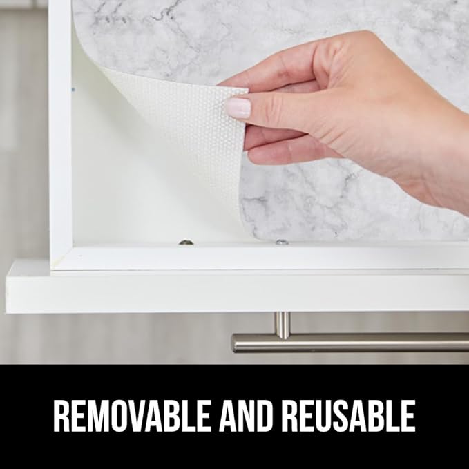 GORILLA GRIP DripGuard Drawer and Shelf Liner for Cabinet, Slip Resistant Non Adhesive Protection for Kitchen, BPA Free Smooth Surface Plastic Liners for Cabinets, Bathroom Drawers, 12x240 Inch Marble