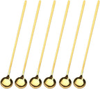 Sweejar 9.5-Inch Long Handle Ice Tea Spoons, Ice Cream Spoon, Coffee Spoon, 18/8 Stainless Steel Spoons for Cocktail Stirring, Mixing, Tea, Pack of 6 (Gold)