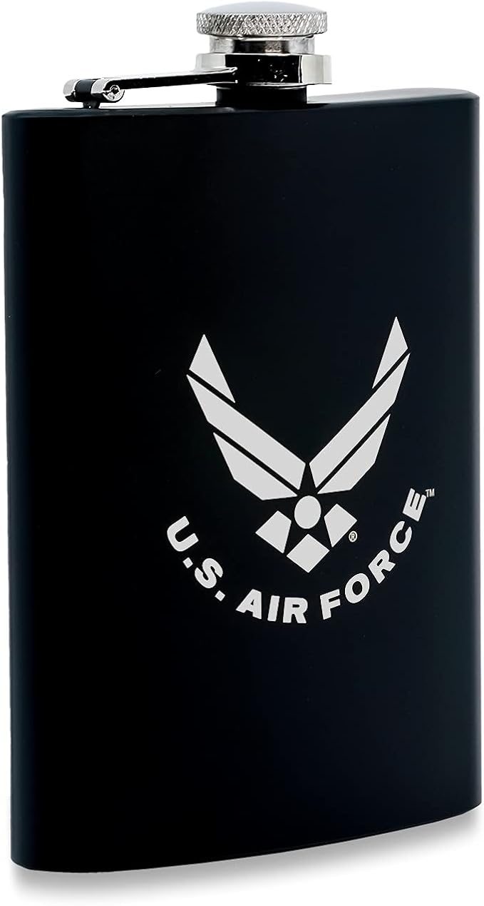 US Air Force 8 oz Flask | Stainless Steel Hip Flask for Liquor | Great USAF Gift Idea for Veterans | USAF 8oz Black Flasks