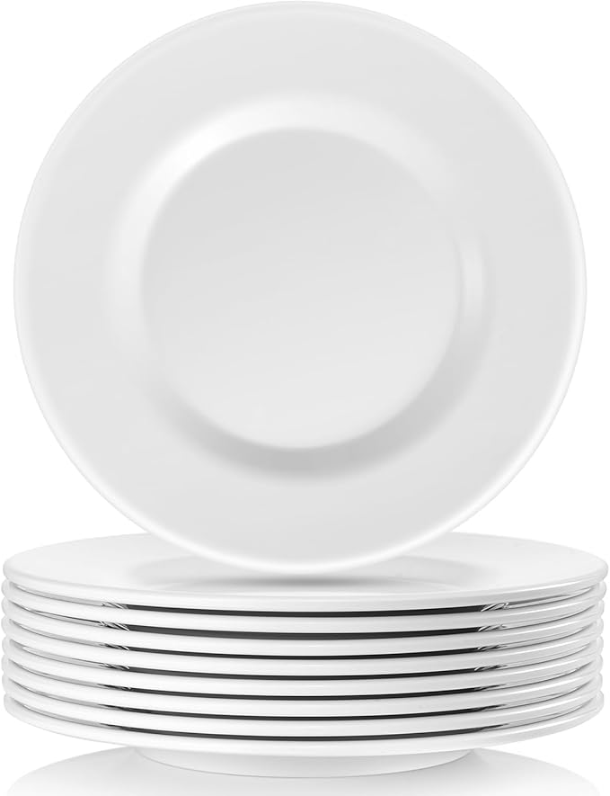 8” White Melamine Salad Plates - Smooth Round 8 Inch Melamine White Plates, Dishwasher Safe Durable Appetizer-Dishes, Set of 8