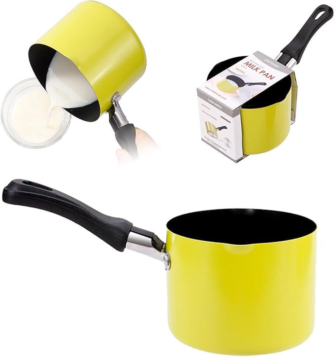 550ml/0.5 Quart Nonstick Sauce Pan, Baby Milk Heating Pot with Pour Spouts for Gas, Electric & Induction Stoves, Portable Small Cooking Pot for Melting Butter, Chocolate, Making Porridge (Yellow)