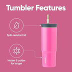 Owala Stainless Steel Triple Layer Insulated Travel Tumbler with Spill Resistant Lid and Straw, BPA Free, 24 oz, Brown/Pink (Watermelon Breeze)