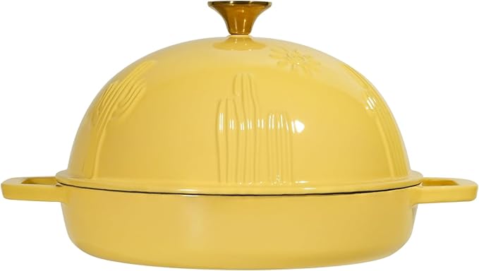 Cast Iron Bread Oven With Cloche Lid for Baking - Yellow Enameled Dutch Oven With Dome Lid for Sourdough - 5 qt