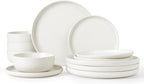 Famiware Milkyway Plates and Bowls Sets, 12 Pieces Dinnerware Sets, Reactive Glaze Dish Set, Stoneware Dishes Set for 4, Matte White