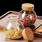 Set of 4 round glass jars with cork lid – 17oz wedding candy jar kitchen jar, perfect for tea, biscuits, cereals, flour, beans, spices, coffee beans etc (4PCS)