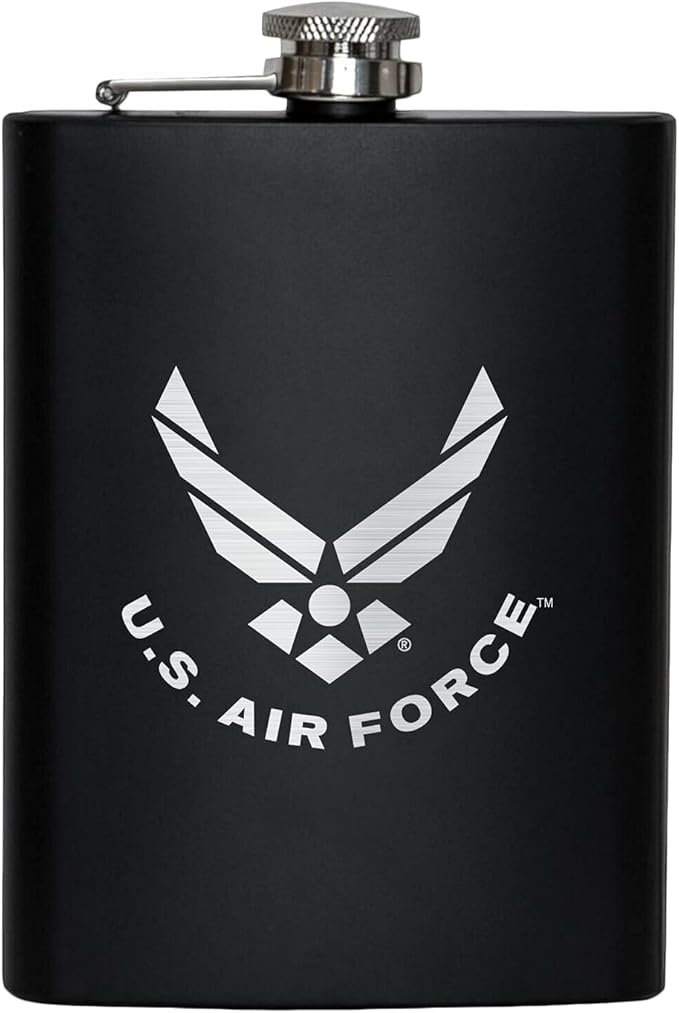 US Air Force 8 oz Flask | Stainless Steel Hip Flask for Liquor | Great USAF Gift Idea for Veterans | USAF 8oz Black Flasks