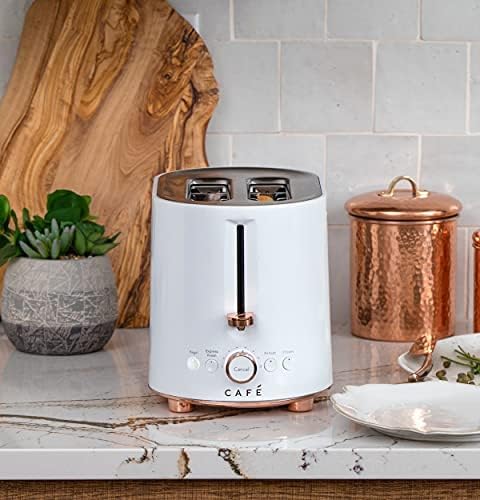 Café Express Finish 2-Slice Toaster | Extra-Wide Slots, Extra Lift for Waffles, Pastries, Texas Toast & More | 4 Pre-Set Functions, 8 Shade Options | Countertop Kitchen Essentials | Matte White