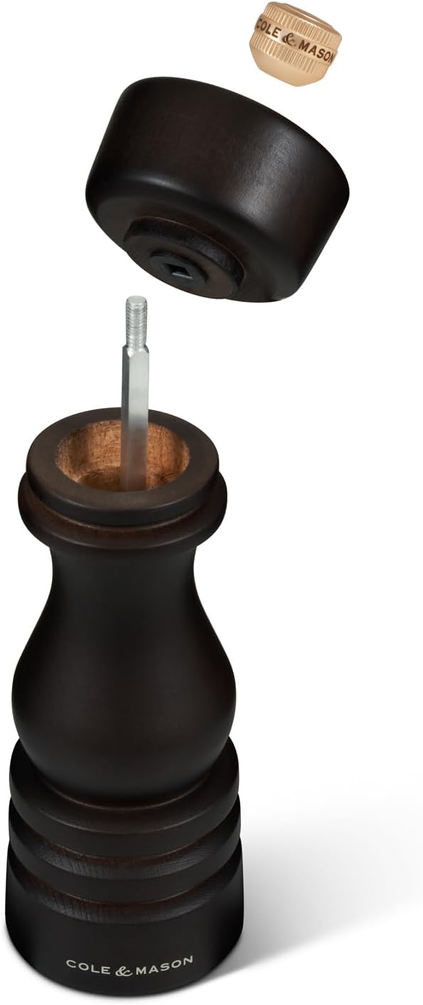 Cole & Mason London Refillable Spice Mill - Kitchen & Home Accessory - Table Salt Grinder - Salt Mill with Ceramic Mechanism - 7", Chocolate Wood
