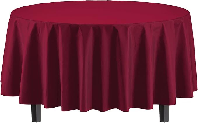 Party Solids 12-Pack Premium Plastic 84-Inch Round Tablecloth, Burgundy