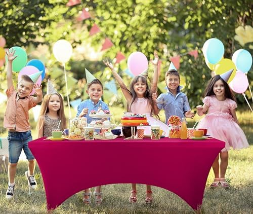 Utopia Kitchen 6FT Spandex Tablecloth [1 Pack, Fuchsia] 200 GSM Stretch, Fitted, Washable and Wrinkle Resistant Table Cloth Rectangle Cover for Trade Shows, Wedding, Parties [72Lx30Wx30H Inch]