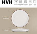 HVH Porcelain Dinner Plates Set of 6, 10.25 inch Ceramic Plates Set, Large Dinner Plates Set for Dinner, Salad, Ceramic Dinner Plates, Healthy Dinner Plates Set of 6, Farmhouse Style (White)