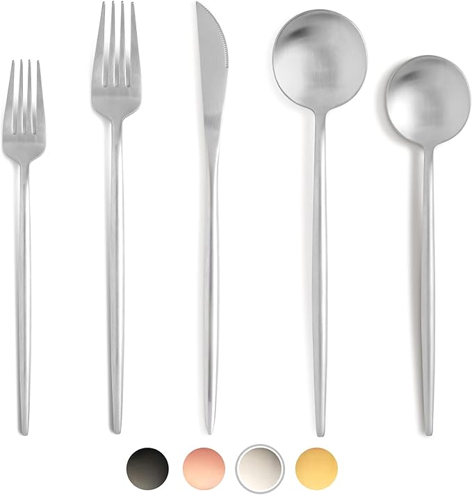 BirdyFly Silverware Set, 20 Piece Stainless Steel Flatware Set Service for 4, Cutlery Set, Include Knives/Forks/Spoons, Dishwasher Safe